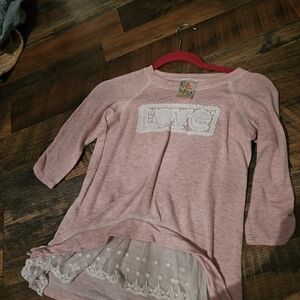Pink Kids Shirt with Lace Detail Love